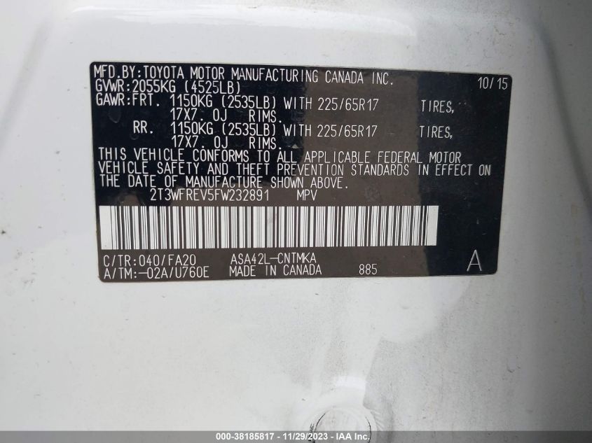 2015 TOYOTA RAV4 XLE - 2T3WFREV5FW232891