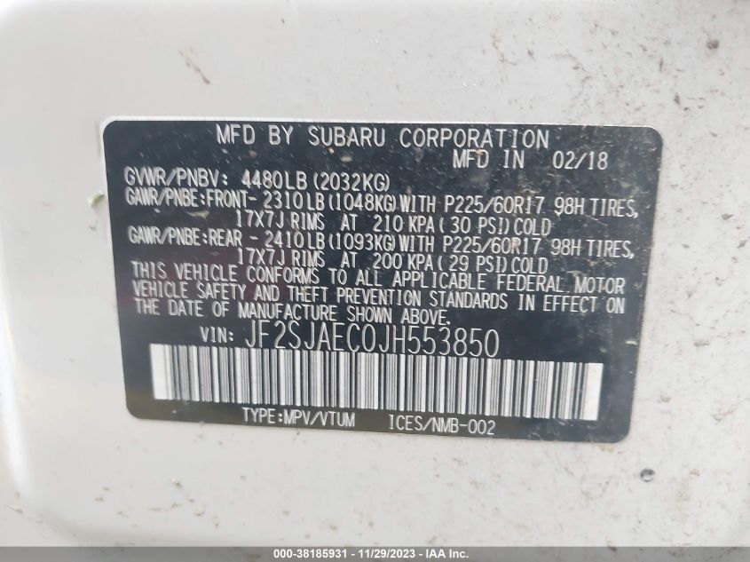 2018 SUBARU FORESTER 2.5I PREMIUM - JF2SJAEC0JH553850