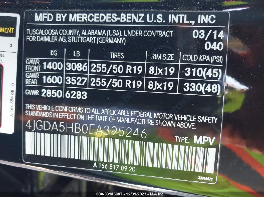 2014 MERCEDES-BENZ ML 350 4MATIC - 4JGDA5HB0EA395246