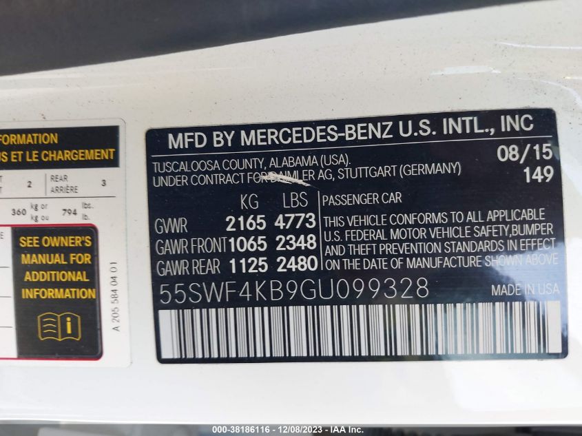 2016 MERCEDES-BENZ C 300 4MATIC/LUXURY 4MATIC/SPORT 4MATIC - 55SWF4KB9GU099328
