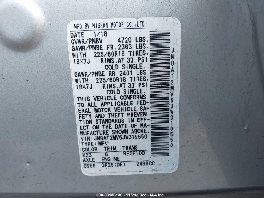 2018 NISSAN ROGUE S/SL/SV - JN8AT2MV6JW319550