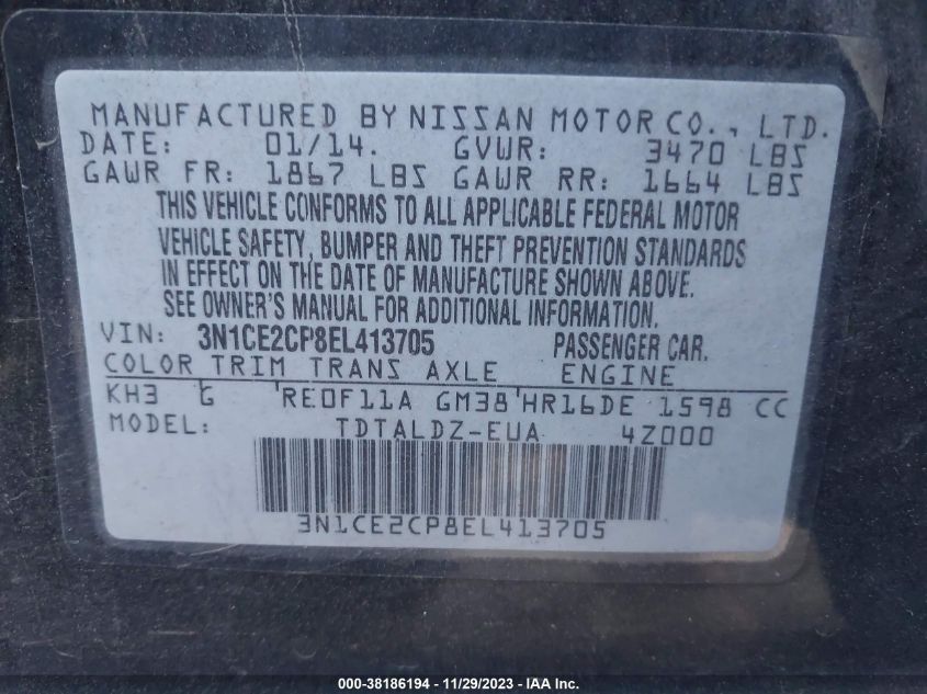 2014 NISSAN VERSA NOTE S/S PLUS/SV/SL - 3N1CE2CP8EL413705