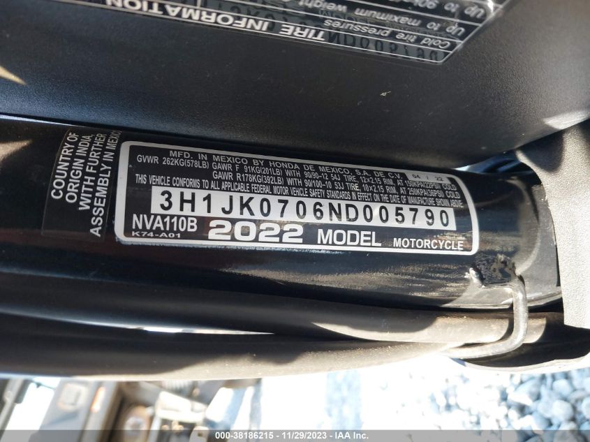 2022 HONDA NVA110 B - 3H1JK0706ND005790