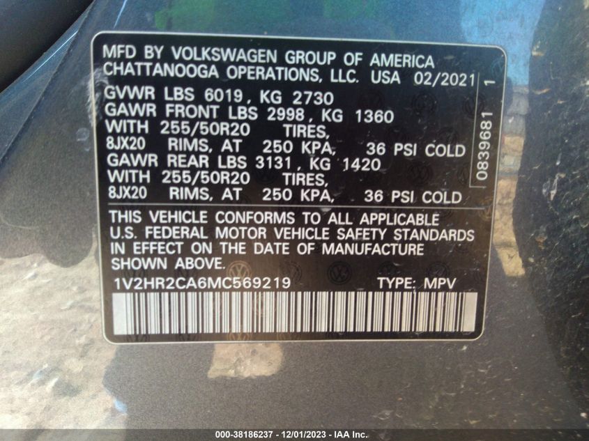 2021 VOLKSWAGEN ATLAS SE - 1V2HR2CA6MC569219