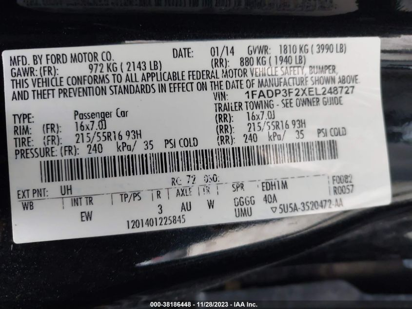 2014 FORD FOCUS SE - 1FADP3F2XEL248727