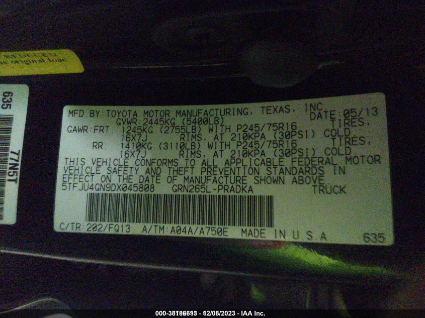 2013 TOYOTA TACOMA PRERUNNER - 5TFJU4GN9DX045808