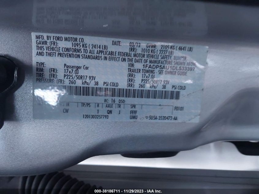 2013 FORD C-MAX HYBRID SE - 1FADP5AU1DL533397