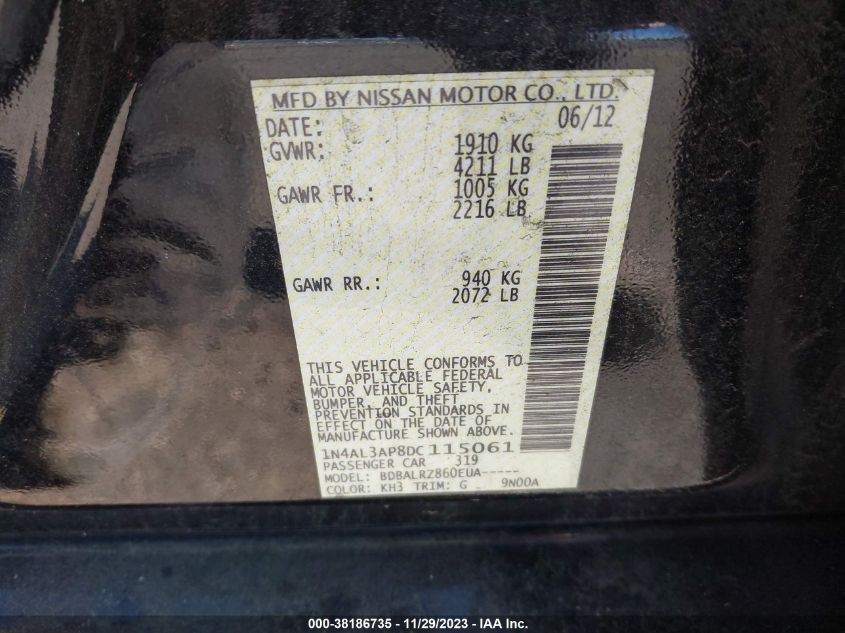 2013 NISSAN ALTIMA 2.5 S - 1N4AL3AP8DC115061