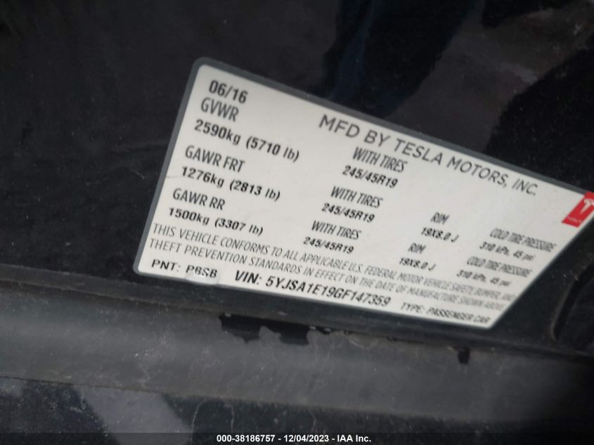 2016 TESLA MODEL S - 5YJSA1E19GF147359