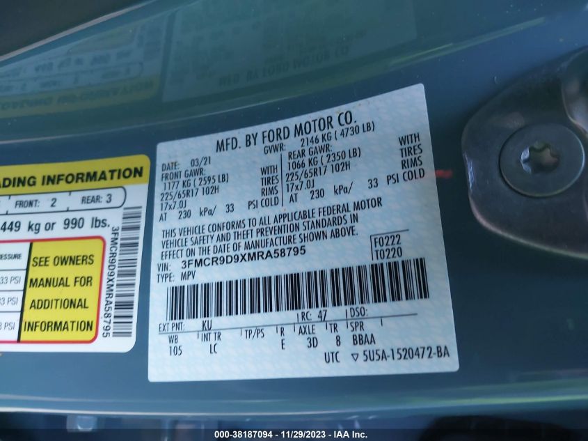 2021 FORD BRONCO SPORT BADLANDS - 3FMCR9D9XMRA58795