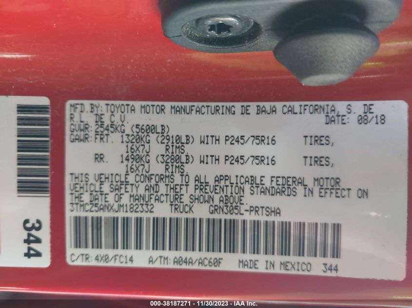 2018 TOYOTA TACOMA SR5 V6 - 3TMCZ5ANXJM182332