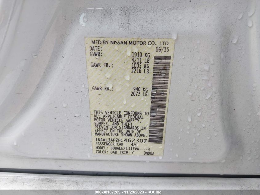 2015 NISSAN ALTIMA 2.5 S - 1N4AL3AP2FC462307