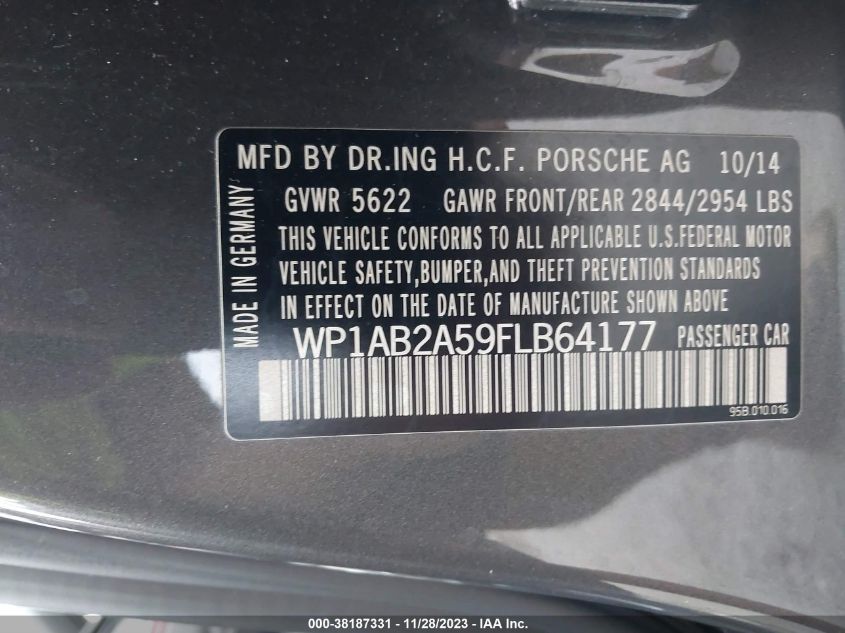 2015 PORSCHE MACAN S - WP1AB2A59FLB64177