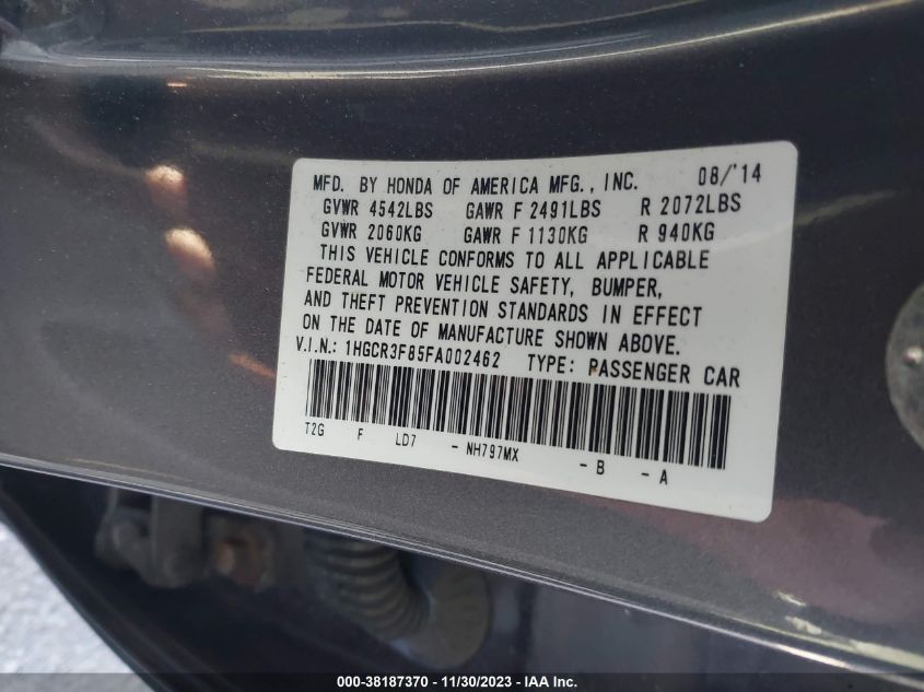 2015 HONDA ACCORD EX-L V-6 - 1HGCR3F85FA002462