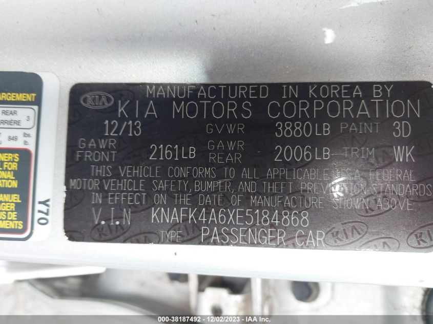 2014 KIA FORTE LX - KNAFK4A6XE5184868