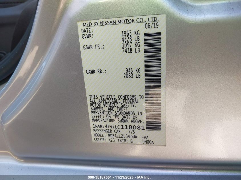 2020 NISSAN ALTIMA PLATINUM - 1N4BL4FV7LC118081