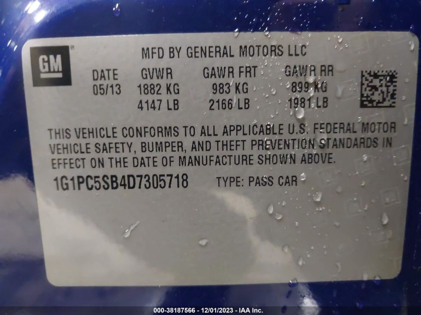 2013 CHEVROLET CRUZE 1LT AUTO - 1G1PC5SB4D7305718
