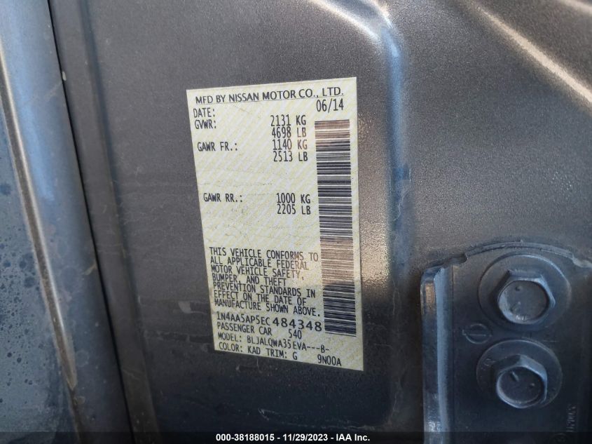 2014 NISSAN MAXIMA 3.5 S/3.5 SV - 1N4AA5AP5EC484348