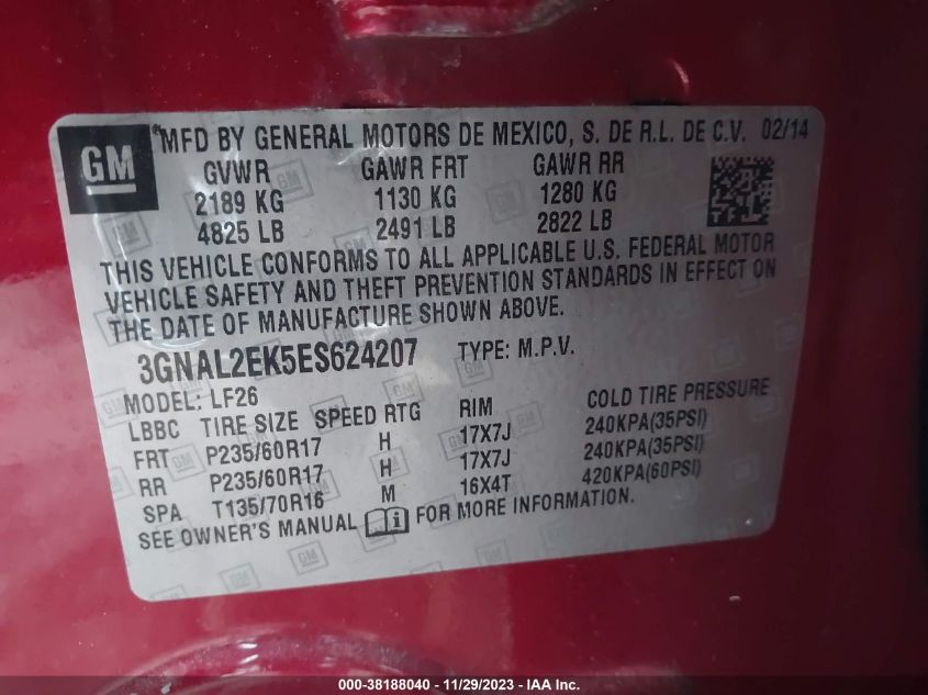 2014 CHEVROLET CAPTIVA SPORT 2LS 3GNAL2EK5ES624207