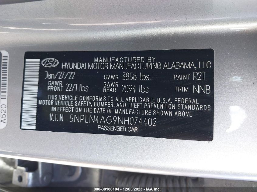 2022 HYUNDAI ELANTRA SEL - 5NPLN4AG9NH074402