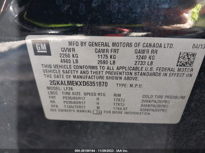 2013 GMC TERRAIN SLE-1 - 2GKALMEKXD6351870