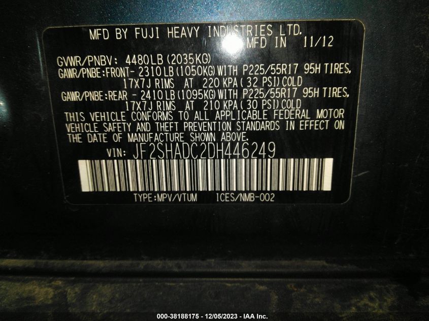 2013 SUBARU FORESTER 2.5X - JF2SHABC7DH162990