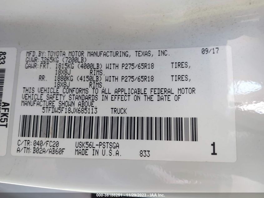 2018 TOYOTA TUNDRA CREWMAX SR5 - 5TFDW5F18JX685113