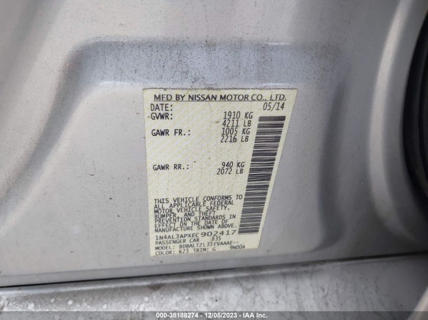 2014 NISSAN ALTIMA 2.5 SV - 1N4AL3APXEC902417