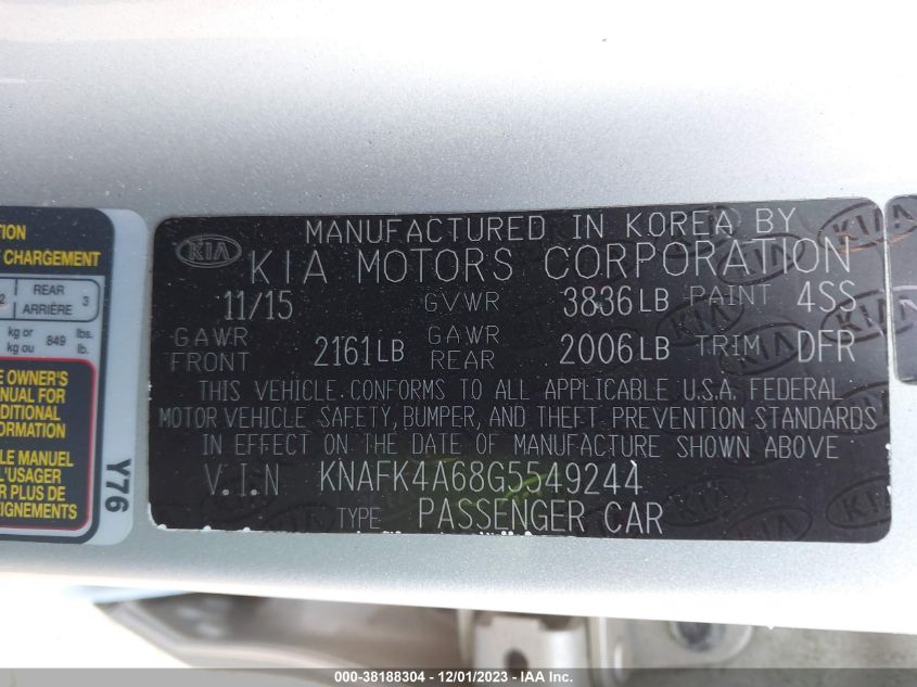 2016 KIA FORTE LX - KNAFK4A68G5549244