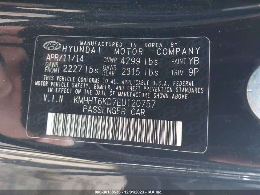2014 HYUNDAI GENESIS 2.0T R-SPEC - KMHHT6KD7EU120757