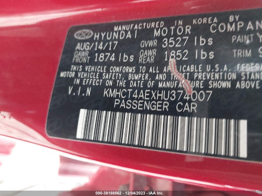 2017 HYUNDAI ACCENT SE - KMHCT4AEXHU374007