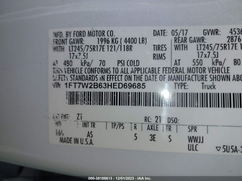 2017 FORD F-250 XL - 1FT7W2B63HED69685