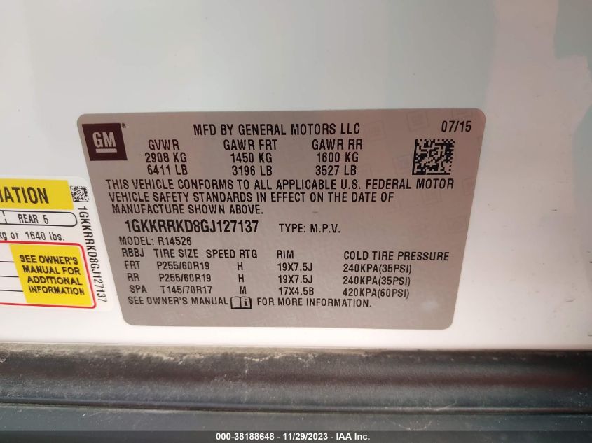 2016 GMC ACADIA SLT-1 - 1GKKRRKD8GJ127137