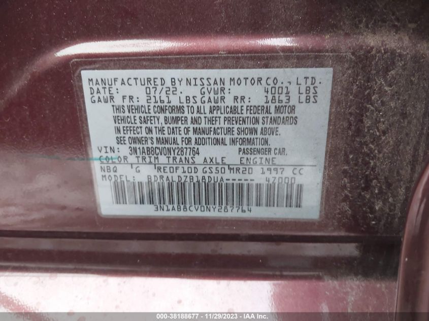 3N1AB8CV0NY287764 | 2022 NISSAN SENTRA