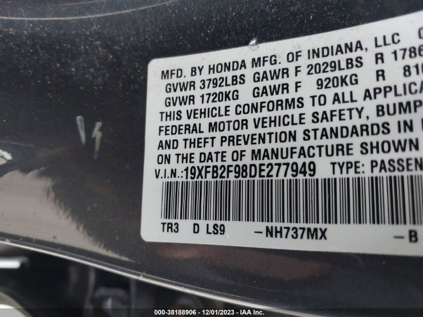 2013 HONDA CIVIC EXL - 19XFB2F98DE288949