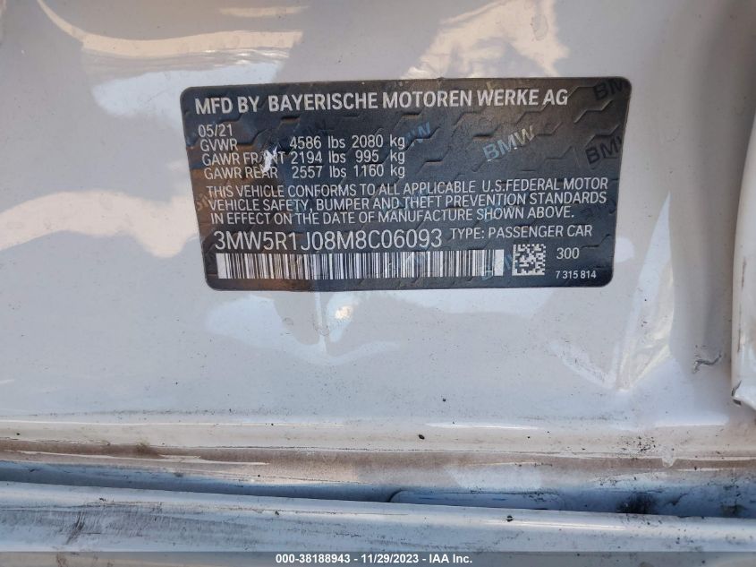2021 BMW 330I 3MW5R1J08M8C06093
