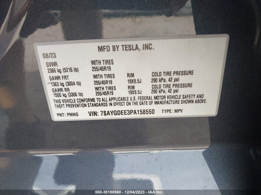 VIN 7SAYGDEE3PA158550 2023 TESLA MODEL Y