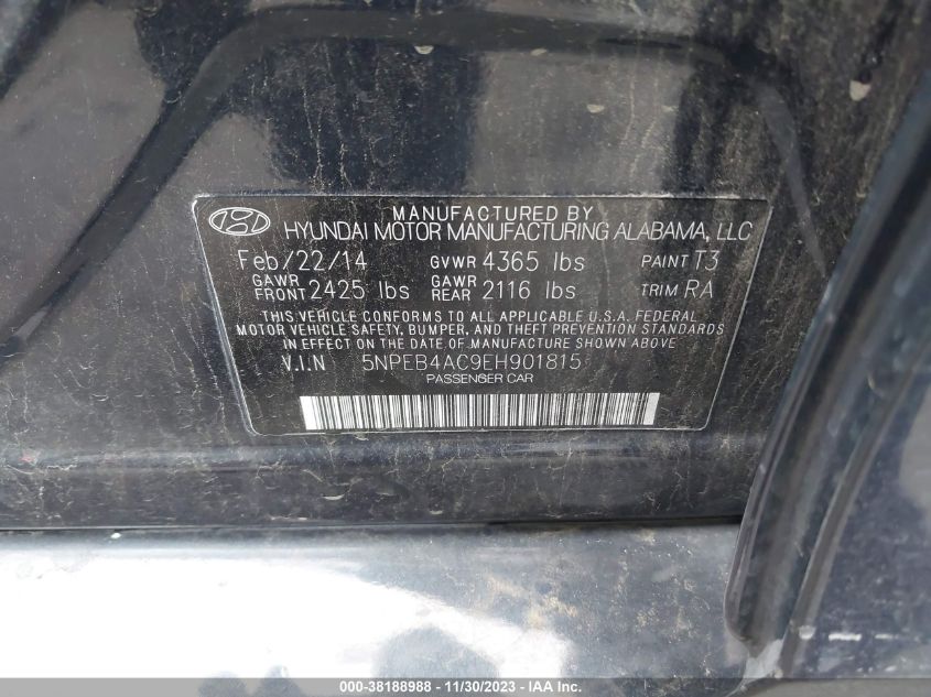 2014 HYUNDAI SONATA GLS - 5NPEB4AC9EH901815