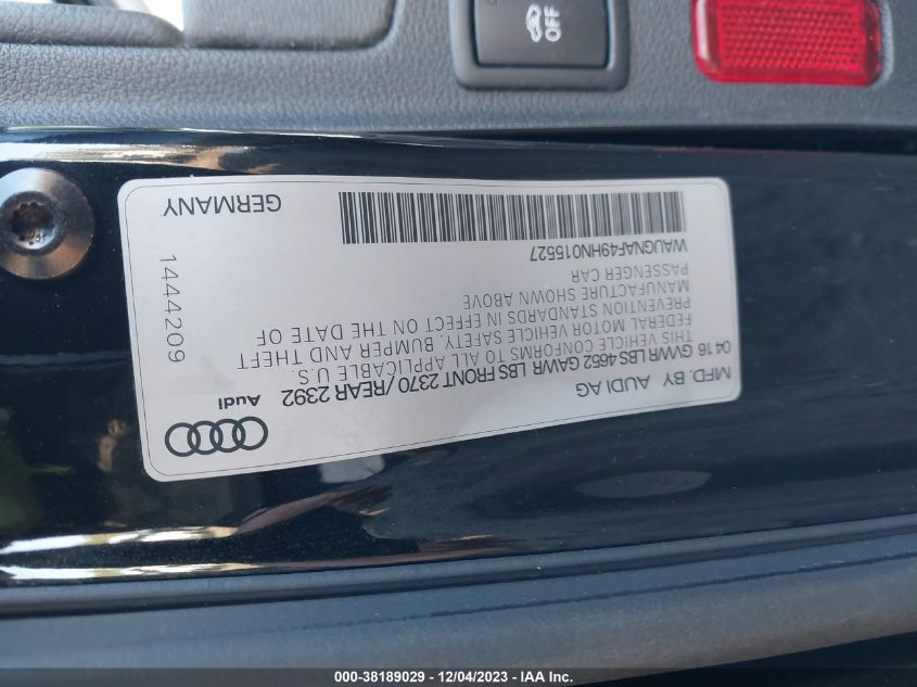 2017 AUDI A4 PREMIUM - WAUGNAF49HN015527