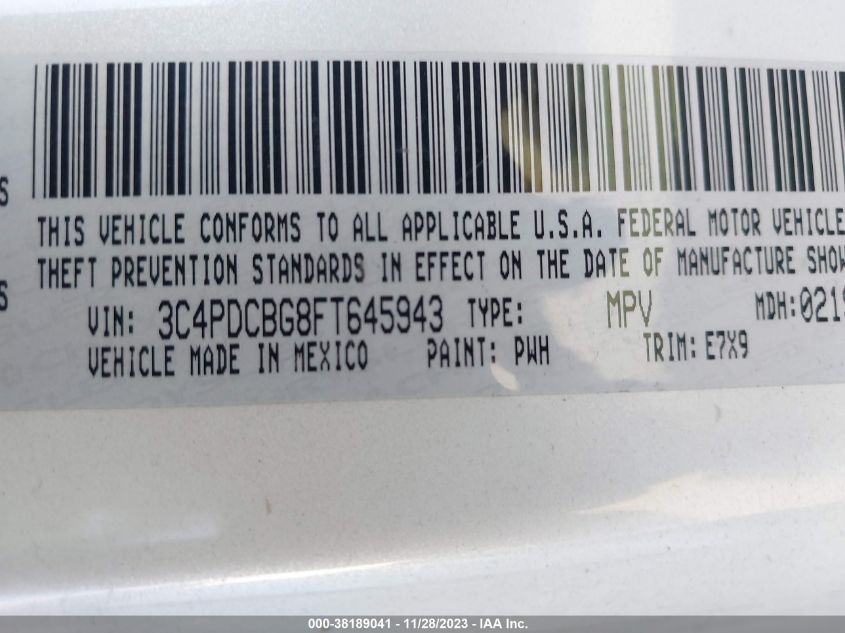 2015 DODGE JOURNEY SXT - 3C4PDCBG8FT645943