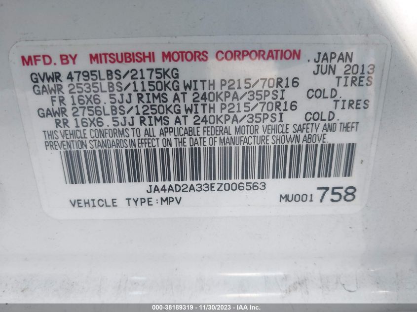 2014 MITSUBISHI OUTLANDER ES - JA4AD2A33EZ006563
