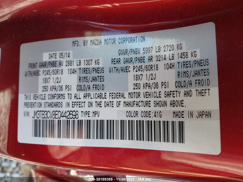 2014 MAZDA CX-9 TOURING - JM3TB3CV8E0442698