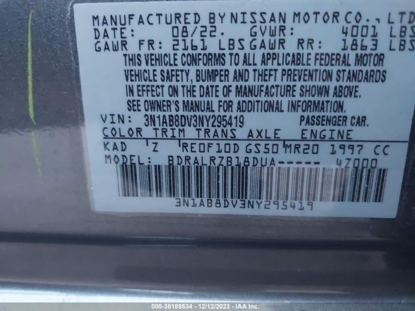 2022 NISSAN SENTRA SR - 3N1AB8DV3NY295419