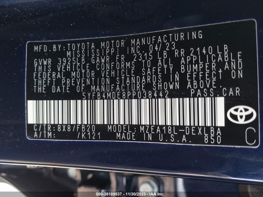 2023 TOYOTA COROLLA LE - 5YFB4MDE8PP038442