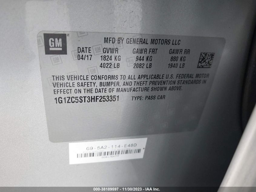 2017 CHEVROLET MALIBU LS - 1G1ZC5ST3HF253351