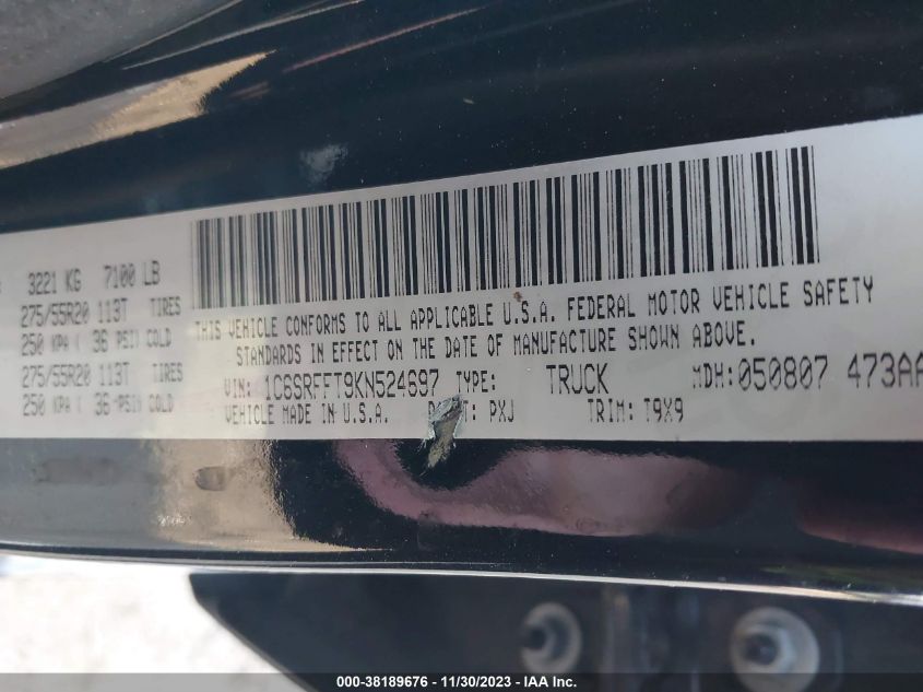 2019 RAM 1500 BIG HORN/LONE STAR - 1C6SRFFT9KN524697