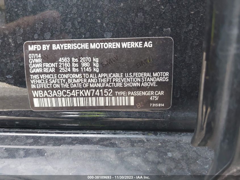 2015 BMW 335I - WBA3A9C54FKW74152