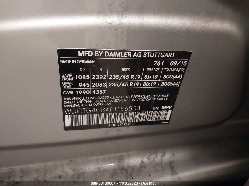 2015 MERCEDES-BENZ GLA 250 4MATIC - WDCTG4GB4FJ186503