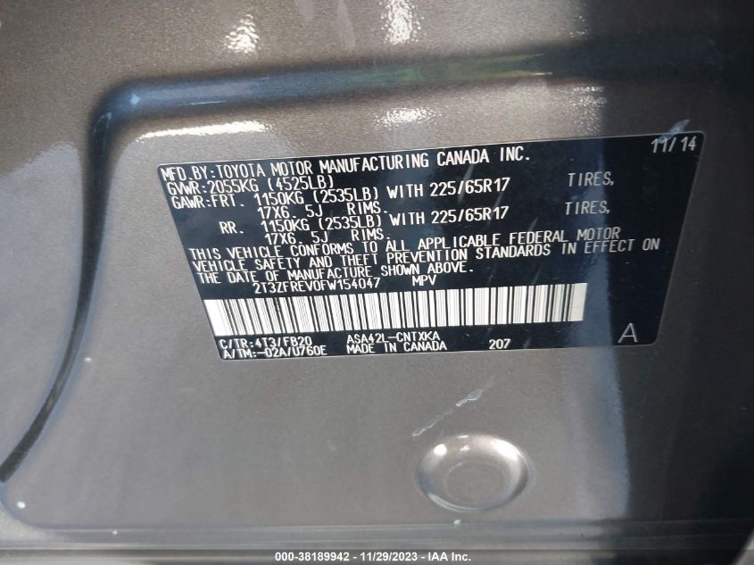 2015 TOYOTA RAV4 LE - 2T3ZFREV0FW154047
