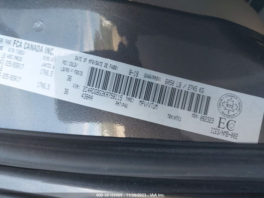 2019 DODGE GRAND CARAVAN SE - 2C4RDGBG3KR758115